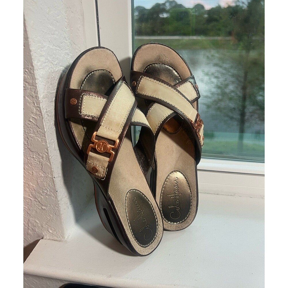 Cole Haan Nike Air Metallic Wedge Sandals in Tan & Brown Women’s Size 7.5 - Picture 5 of 10